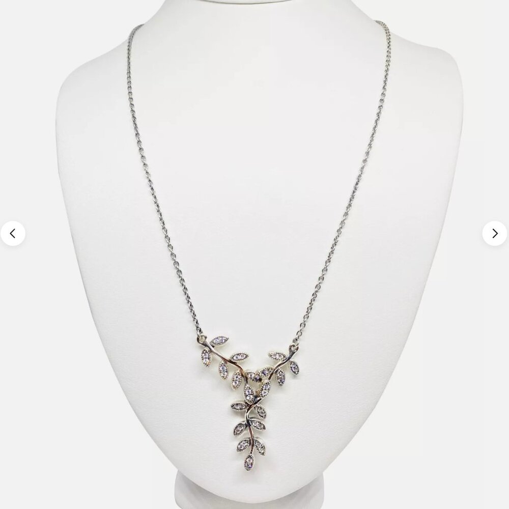 Authentic Pandora Sparkling Leaves Necklace 590414CZ-45